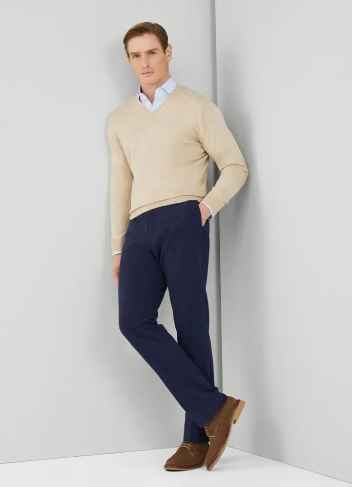 Men Knitwear Hackett London Cotton And Cashmere VNeck Jumper Taupe Beige