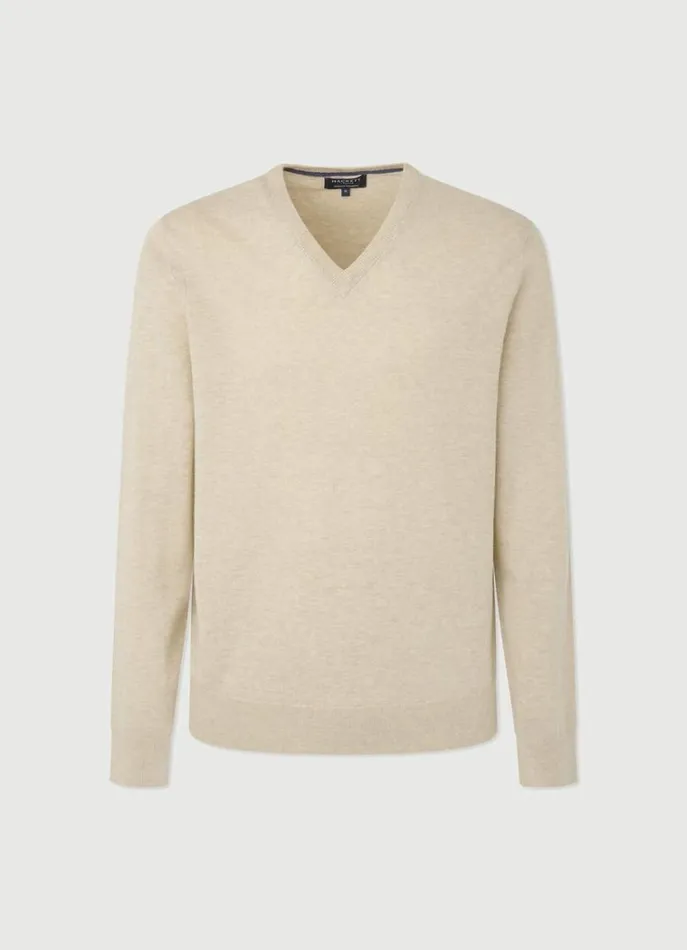 Men Knitwear Hackett London Cotton And Cashmere VNeck Jumper Taupe Beige
