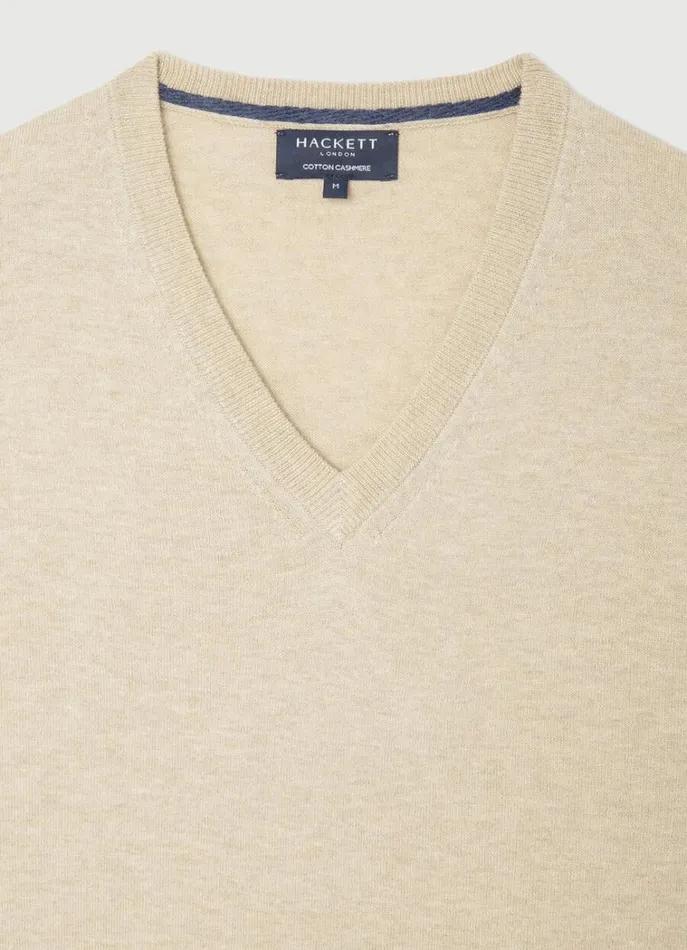Men Knitwear Hackett London Cotton And Cashmere VNeck Jumper Taupe Beige