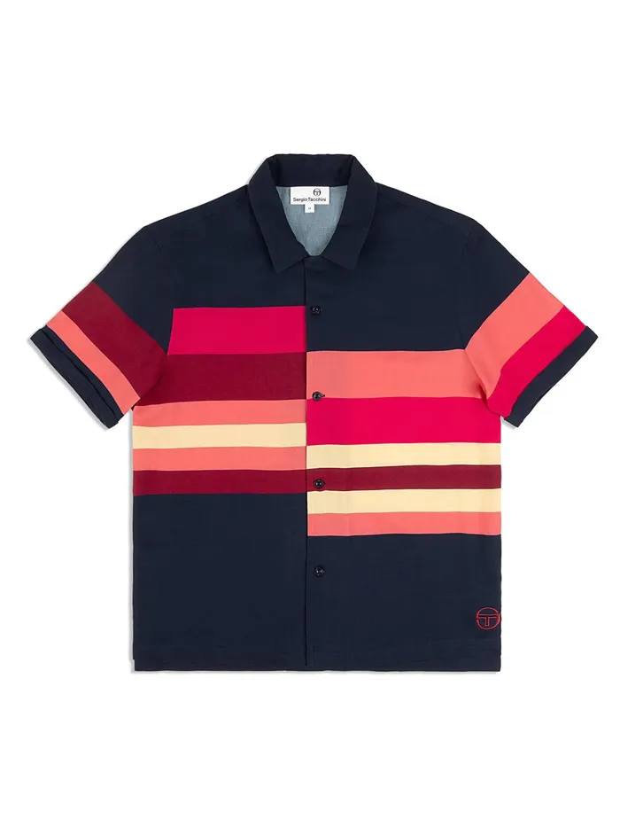 Men Matching Separates Sergio Tacchini Pennellata Cabana Shirt Maritime Blue Multi