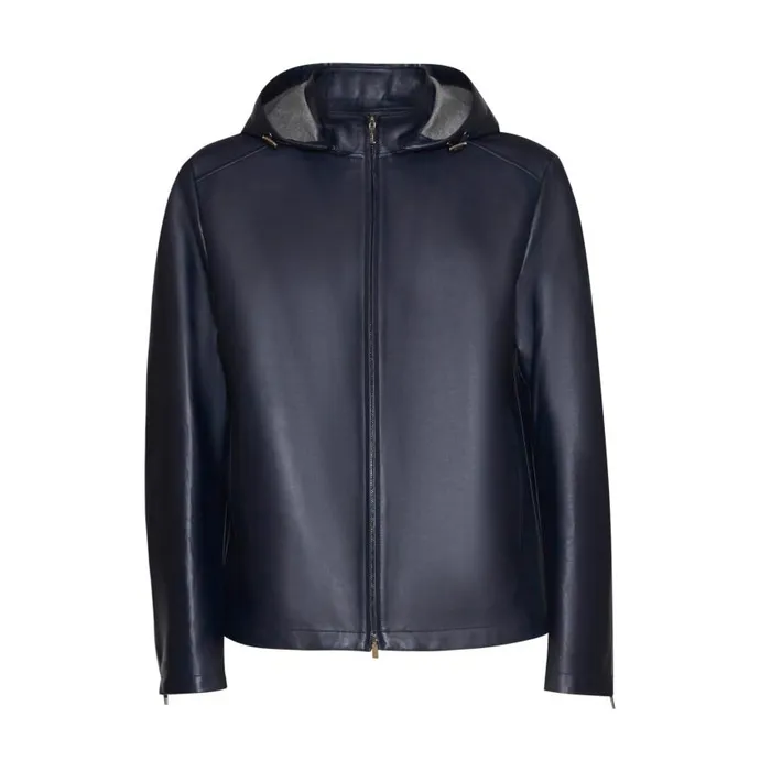 Men Nappa Leather Jacket Navy Fratelli Rossetti View All