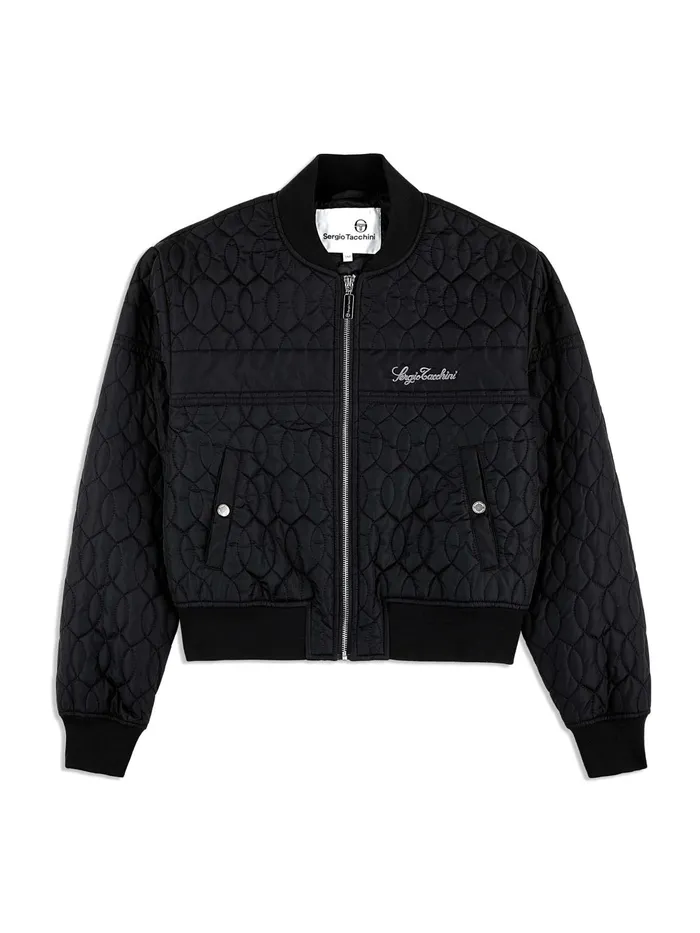 Men Nylon Sergio Tacchini Cipolla Quilted Bomber Jacket Black Beauty