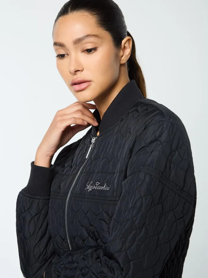 Men Nylon Sergio Tacchini Cipolla Quilted Bomber Jacket Black Beauty