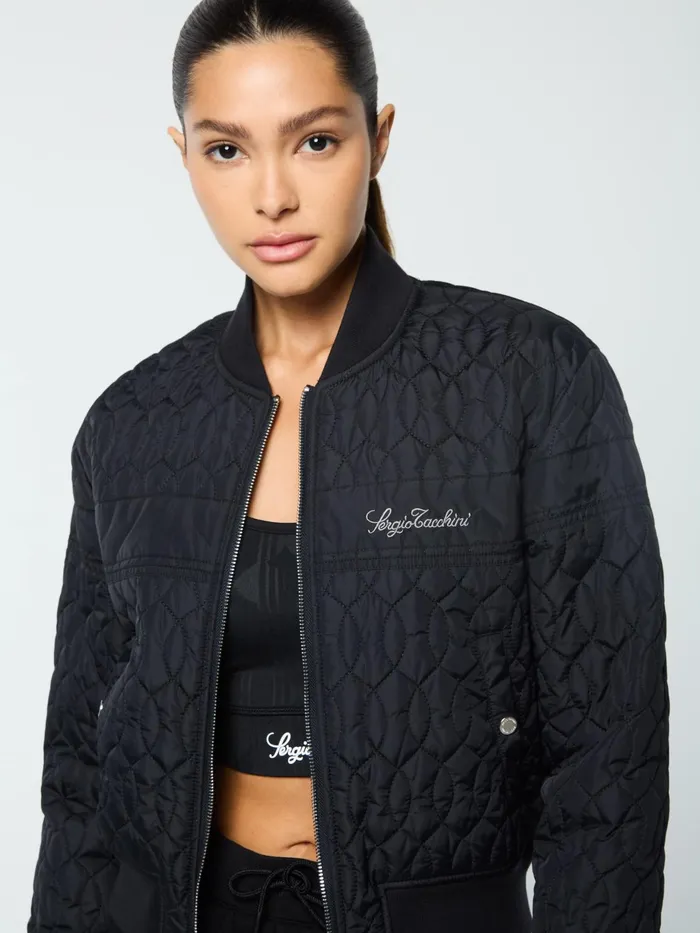 Men Nylon Sergio Tacchini Cipolla Quilted Bomber Jacket Black Beauty