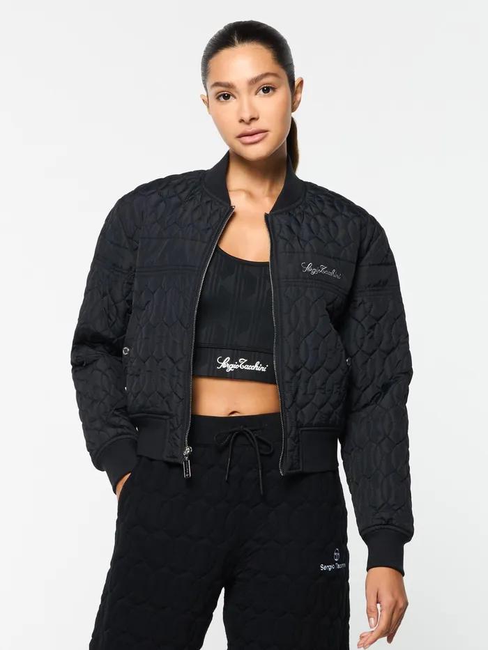 Men Nylon Sergio Tacchini Cipolla Quilted Bomber Jacket Black Beauty