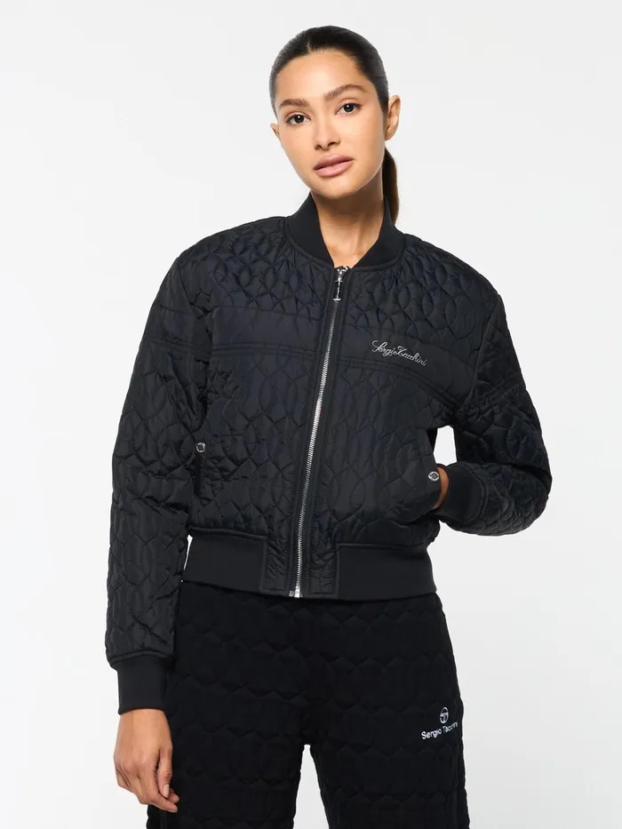 Men Nylon Sergio Tacchini Cipolla Quilted Bomber Jacket Black Beauty
