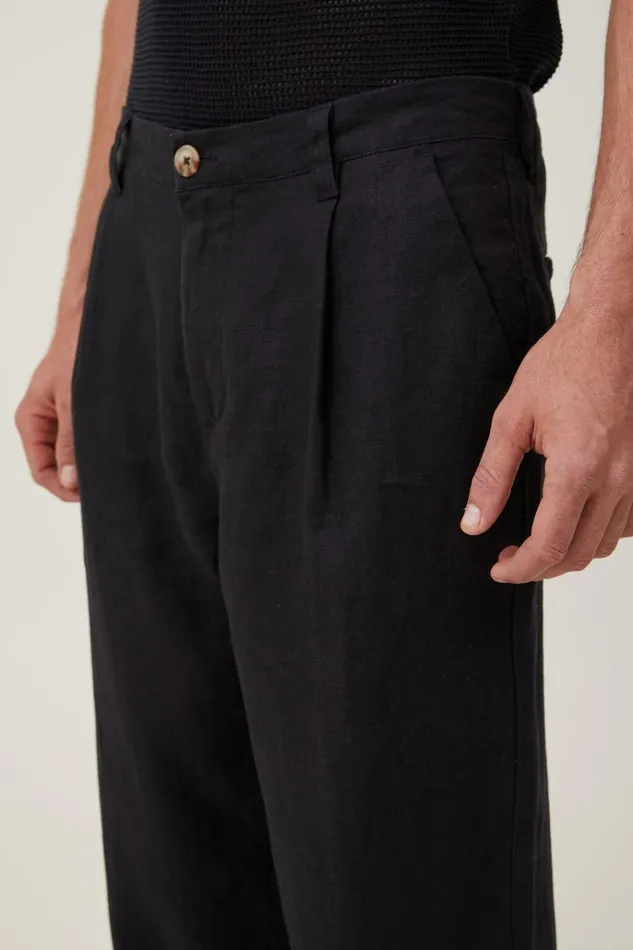 Men Pants Cotton On Linen Pleat Pant Black Men Pants Cotton On Linen Pleat Pant Black