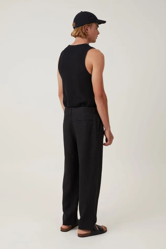 Men Pants Cotton On Linen Pleat Pant Black Men Pants Cotton On Linen Pleat Pant Black