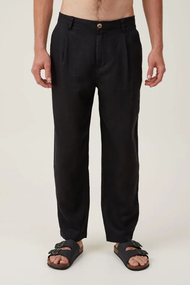 Men Pants Cotton On Linen Pleat Pant Black Men Pants Cotton On Linen Pleat Pant Black