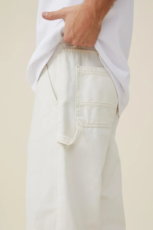 Men Pants Cotton On Loose Fit Pant Washed Ecru Carpenter Men Pants Cotton On Loose Fit Pant Washed Ecru Carpenter