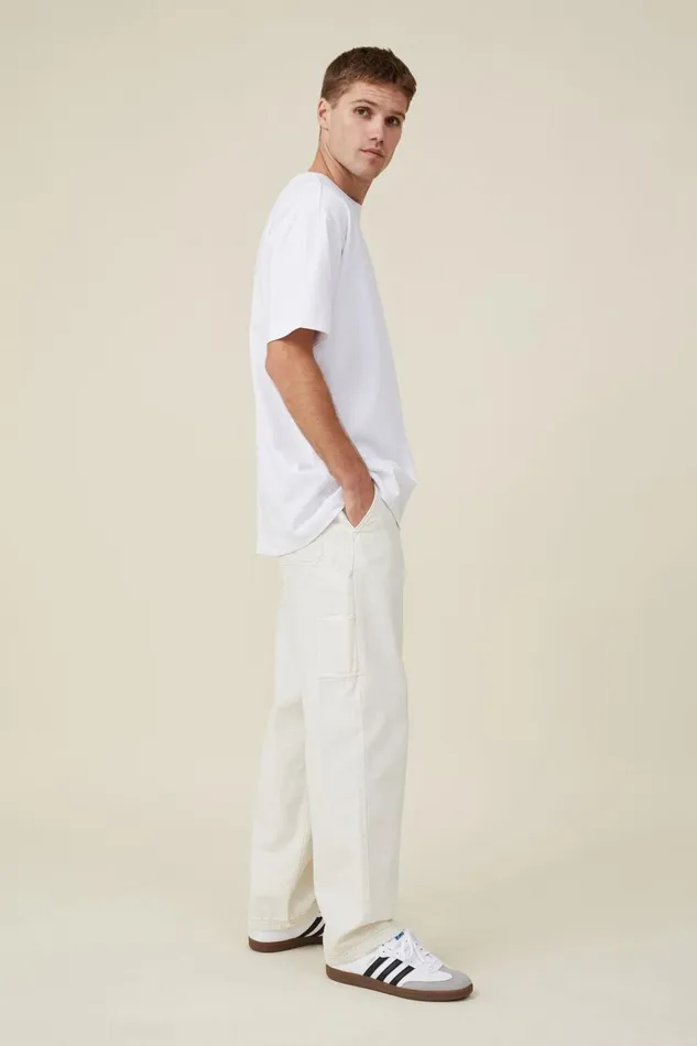 Men Pants Cotton On Loose Fit Pant Washed Ecru Carpenter Men Pants Cotton On Loose Fit Pant Washed Ecru Carpenter
