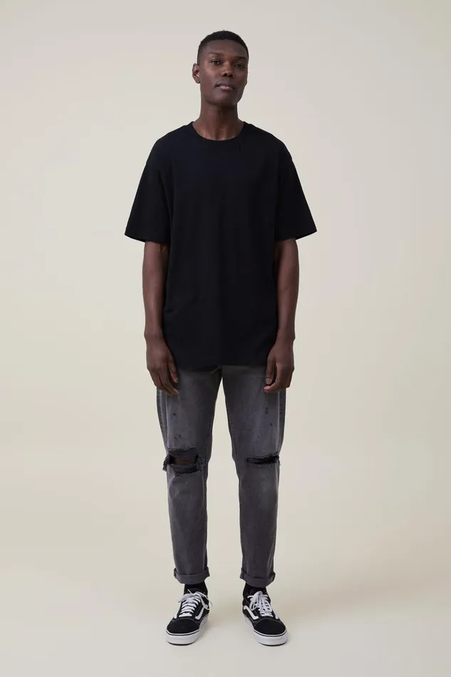 Men Pants Cotton On Relaxed Tapered Jean Black Rock Rip