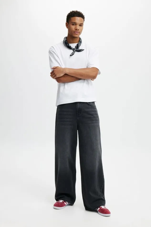 Men Pants Cotton On Super Baggy Jean Y2k Washed Black