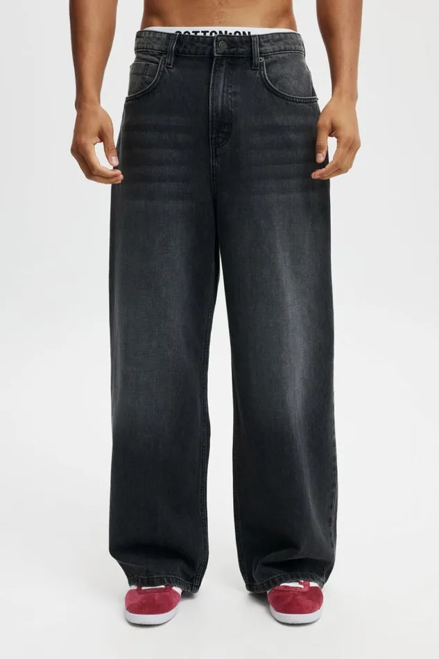 Men Pants Cotton On Super Baggy Jean Y2k Washed Black Men Pants Cotton On Super Baggy Jean Y2k Washed Black