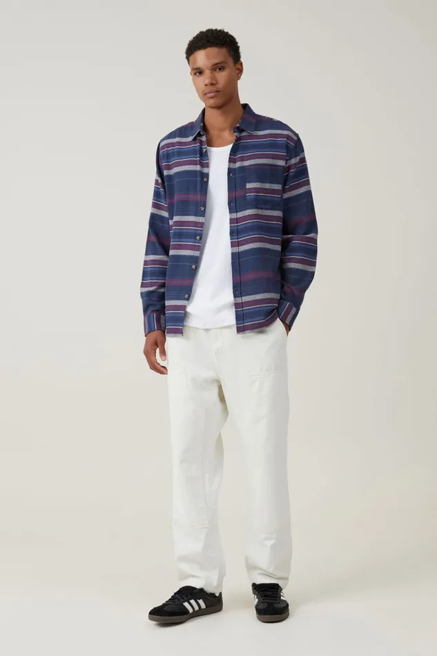 Men Shirts and Polos Cotton On Camden Long Sleeve Shirt Navy Stripe Men Shirts and Polos Cotton On Camden Long Sleeve Shirt Navy Stripe