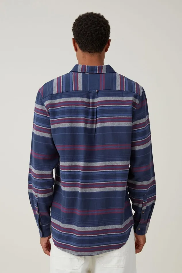 Men Shirts and Polos Cotton On Camden Long Sleeve Shirt Navy Stripe Men Shirts and Polos Cotton On Camden Long Sleeve Shirt Navy Stripe