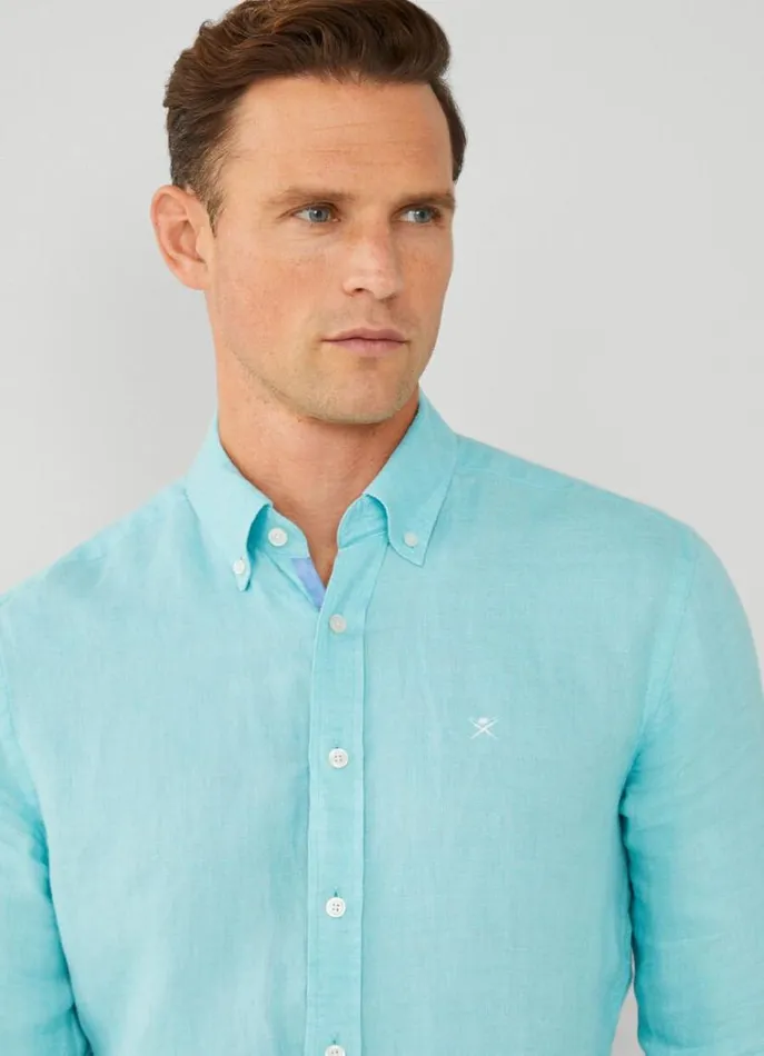 Men Shirts Hackett London Slim Fit Herringbone Shirt Lt Aqua