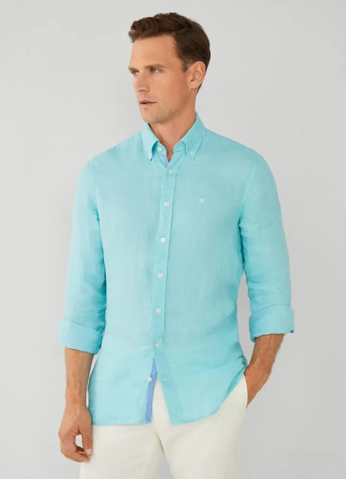 Men Shirts Hackett London Slim Fit Herringbone Shirt Lt Aqua