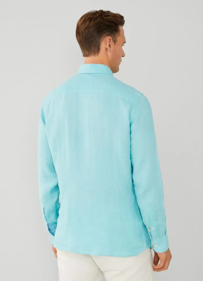 Men Shirts Hackett London Slim Fit Herringbone Shirt Lt Aqua