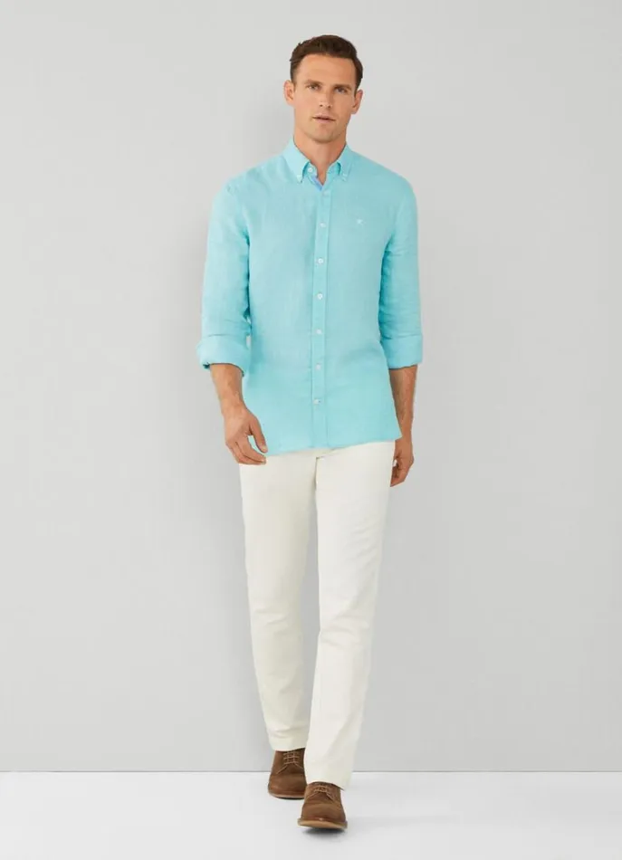 Men Shirts Hackett London Slim Fit Herringbone Shirt Lt Aqua