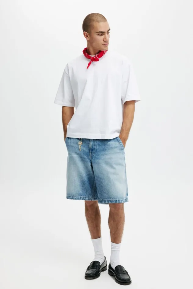 Men Shorts Cotton On Baggy Denim Short Cannonball Blue