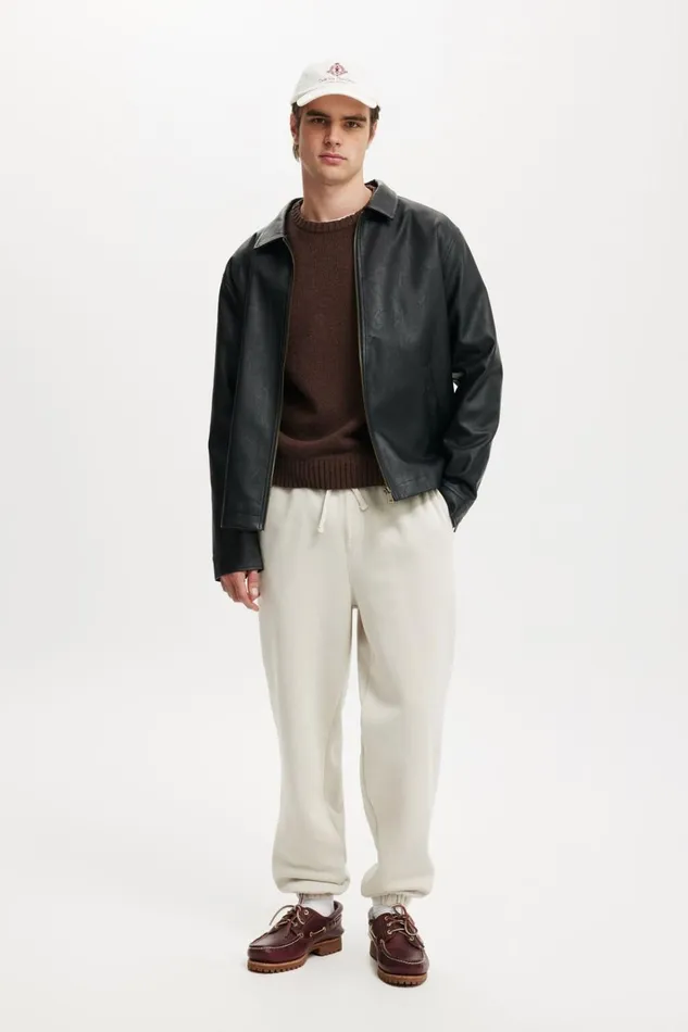 Men Sweats and Hoodies Cotton On Baggy Cuffed Track Pant Bone