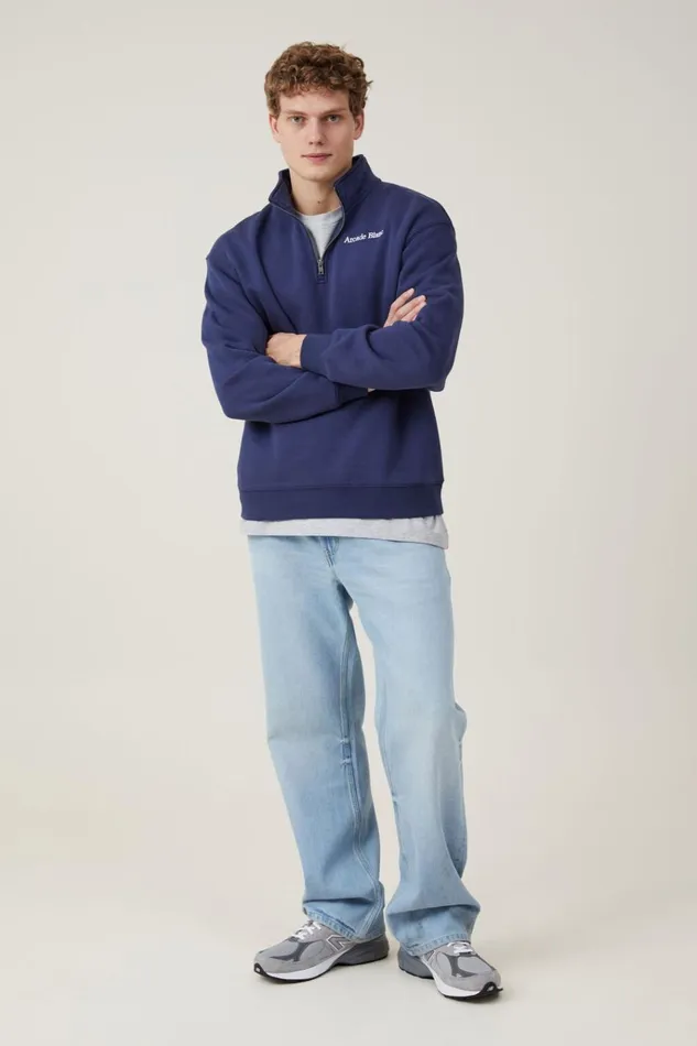 Men Sweats and Hoodies Cotton On Graphic 14 Zip Fleece Indigo Arcade Blanc Men Sweats and Hoodies Cotton On Graphic 14 Zip Fleece Indigo Arcade Blanc