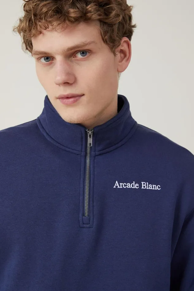 Men Sweats and Hoodies Cotton On Graphic 14 Zip Fleece Indigo Arcade Blanc Men Sweats and Hoodies Cotton On Graphic 14 Zip Fleece Indigo Arcade Blanc