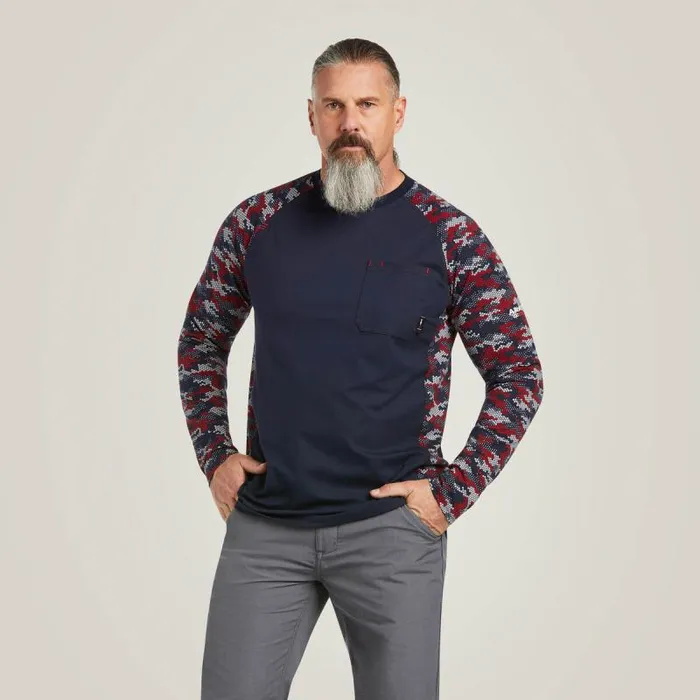Men TShirts and Polos Ariat FR Stretch Camo Baseball TShirt Navywhitered Camo Men TShirts and Polos Ariat FR Stretch Camo Baseball TShirt Navywhitered Camo