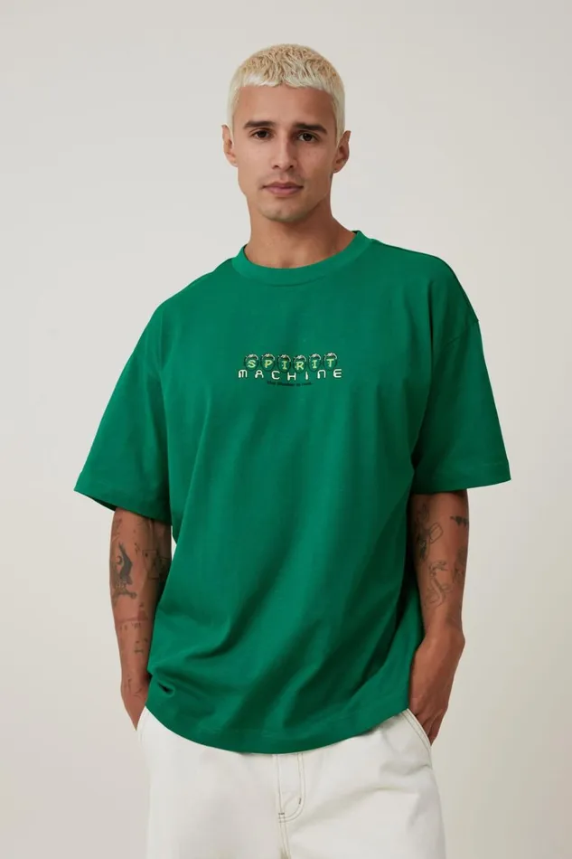 Men Tees and Tanks Cotton On Box Fit Graphic TShirt Shock Green Spirit Machine Men Tees and Tanks Cotton On Box Fit Graphic TShirt Shock Green Spirit Machine