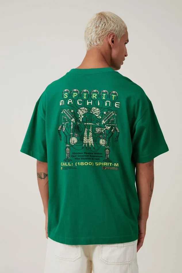 Men Tees and Tanks Cotton On Box Fit Graphic TShirt Shock Green Spirit Machine Men Tees and Tanks Cotton On Box Fit Graphic TShirt Shock Green Spirit Machine