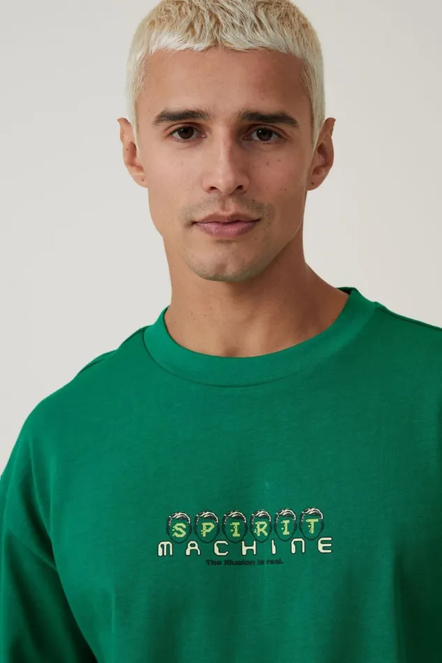 Men Tees and Tanks Cotton On Box Fit Graphic TShirt Shock Green Spirit Machine Men Tees and Tanks Cotton On Box Fit Graphic TShirt Shock Green Spirit Machine