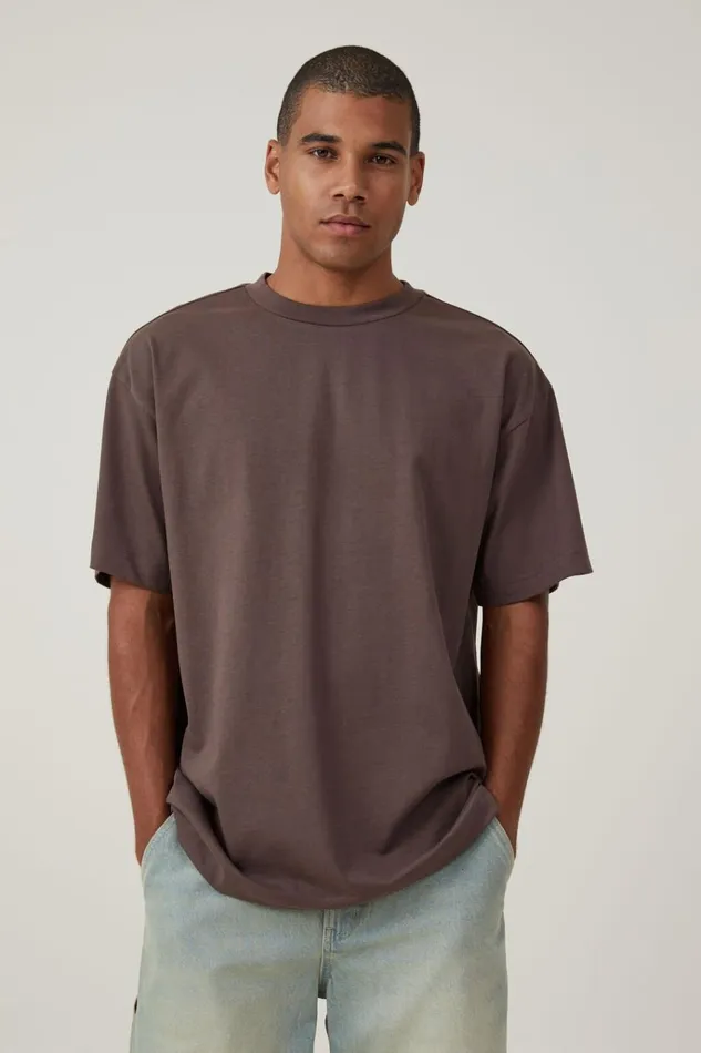 Men Tees and Tanks Cotton On Box Fit Plain TShirt Washed Chocolate