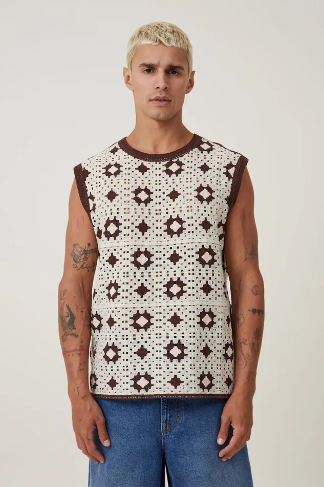 Men Tees and Tanks Cotton On Crochet Muscle Patchwork