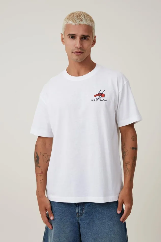 Men Tees and Tanks Cotton On Loose Fit Art TShirt White Sushi Of Japan
