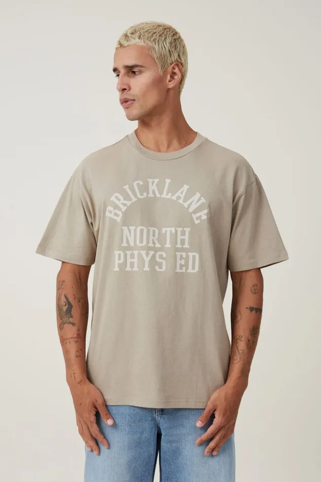 Men Tees and Tanks Cotton On Loose Fit College TShirt Gravel Stone Bricklane Phys Ed Men Tees and Tanks Cotton On Loose Fit College TShirt Gravel Stone Bricklane Phys Ed