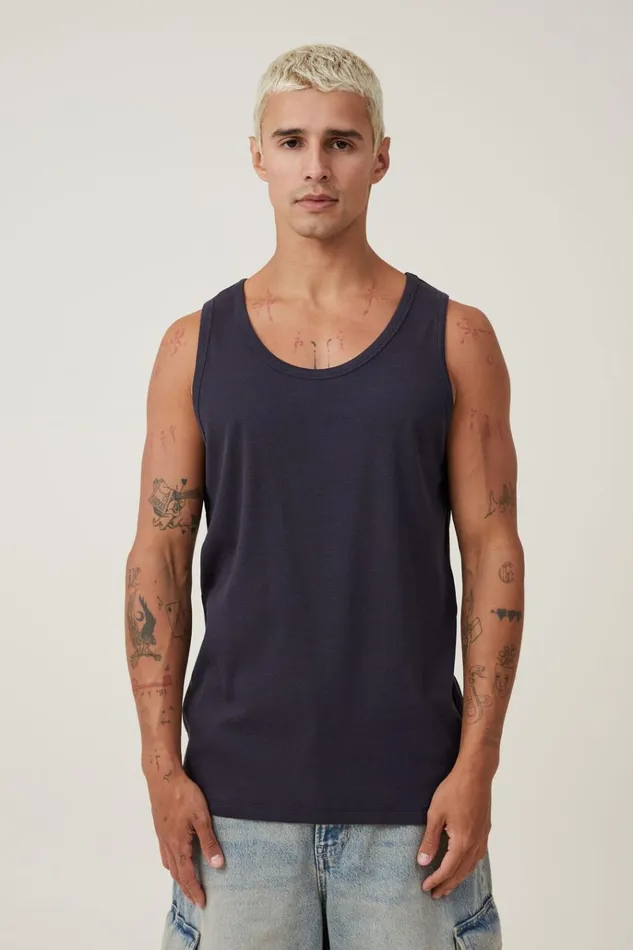 Men Tees and Tanks Cotton On Loose Fit Rib Tank Ink Navy