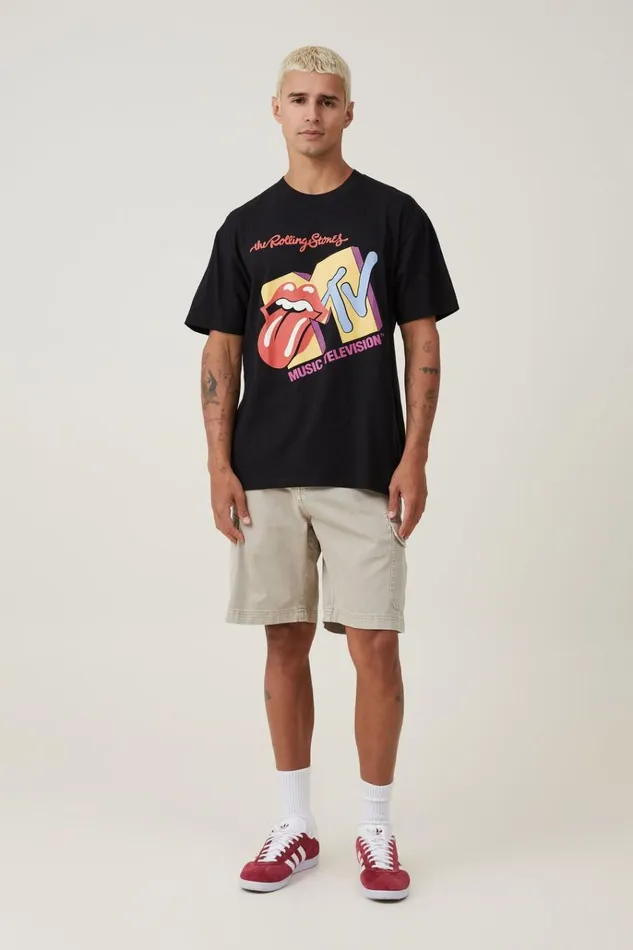 Men Tees and Tanks Cotton On Mtv X Rolling Stones Loose Fit TShirt Lcn Bra Blackmash Up Logo Men Tees and Tanks Cotton On Mtv X Rolling Stones Loose Fit TShirt Lcn Bra Blackmash Up Logo