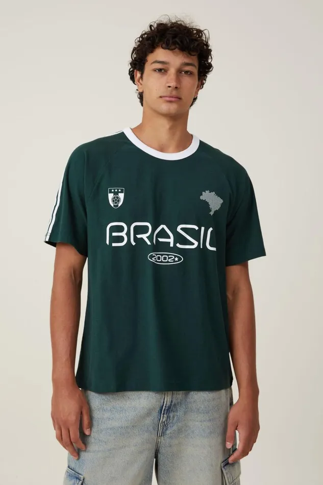 Men Tees and Tanks Cotton On Soccer TShirt Pineneedle Greenwhitebrazil