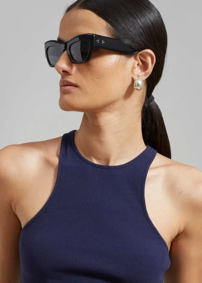 Men The Frankie Shop Port Tanger Ayreen Sunglasses 8211 Black AcetateBlack Lens Black Acetateblack Lens