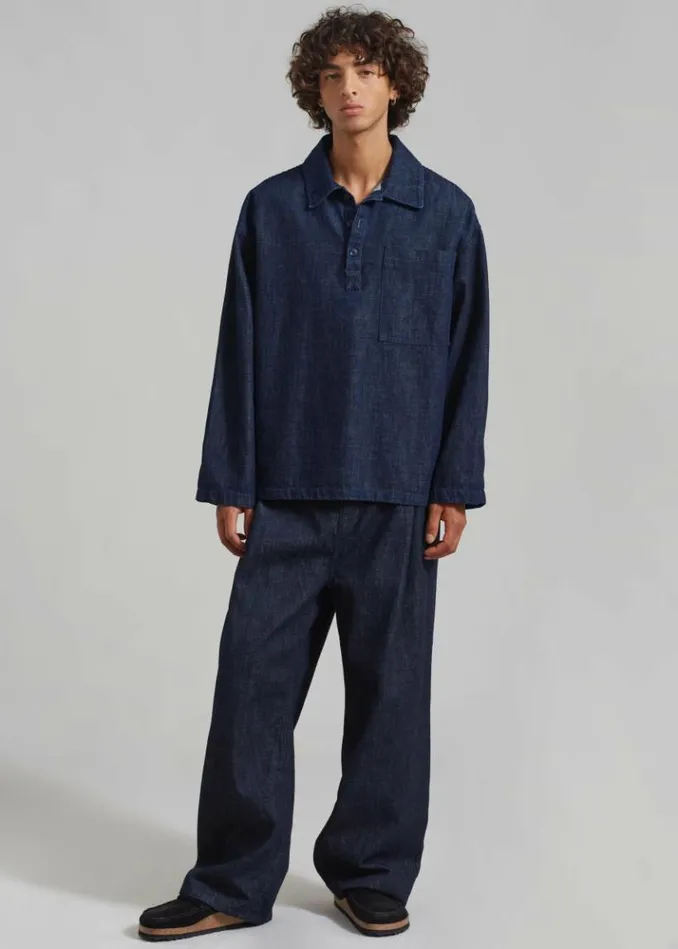 Men The Frankie Shop Ray Popover Denim Shirt 8211 Raw Wash Raw Wash