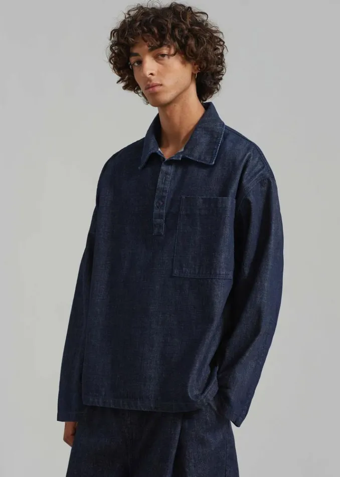 Men The Frankie Shop Ray Popover Denim Shirt 8211 Raw Wash Raw Wash