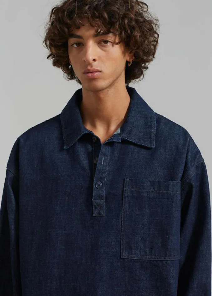 Men The Frankie Shop Ray Popover Denim Shirt 8211 Raw Wash Raw Wash
