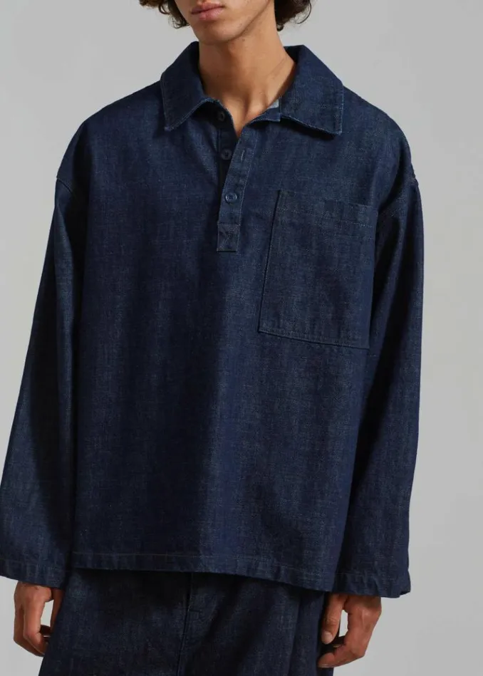 Men The Frankie Shop Ray Popover Denim Shirt 8211 Raw Wash Raw Wash