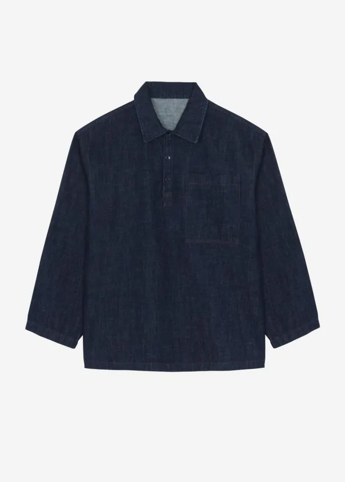 Men The Frankie Shop Ray Popover Denim Shirt 8211 Raw Wash Raw Wash