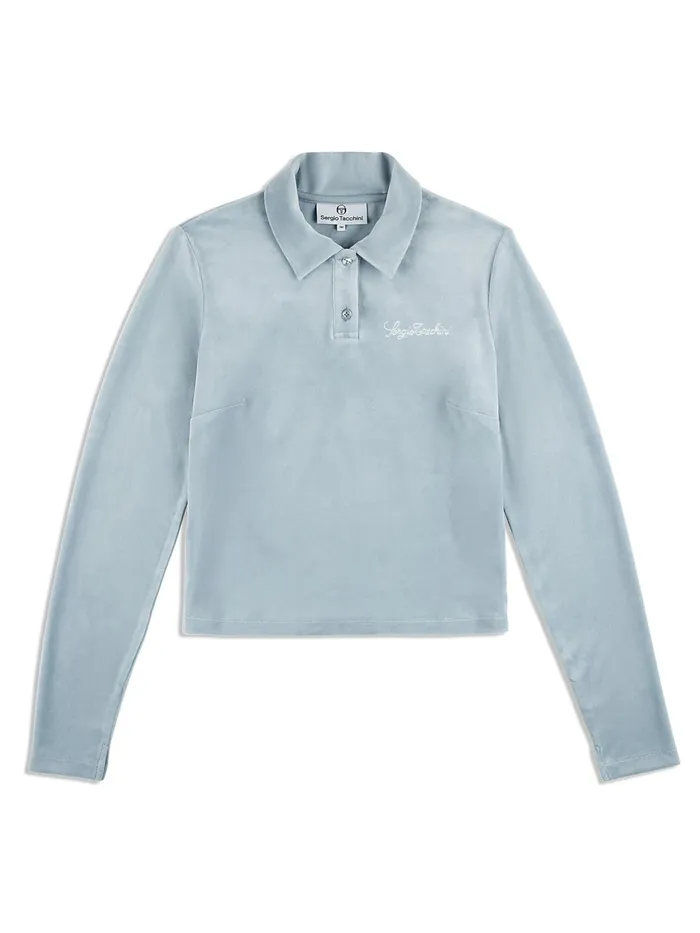 Men Velour Sergio Tacchini Veneto Velour Long Sleeve Polo Celestial Blue