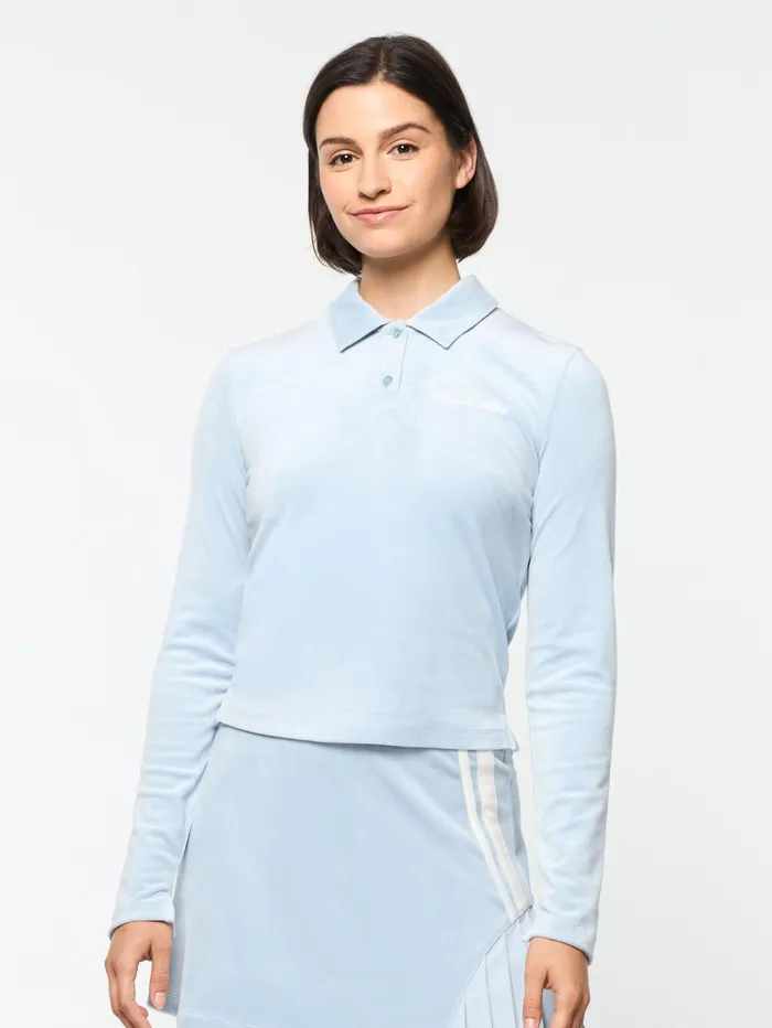Men Velour Sergio Tacchini Veneto Velour Long Sleeve Polo Celestial Blue