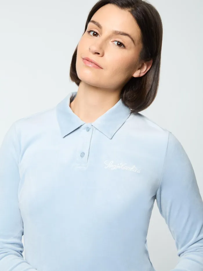 Men Velour Sergio Tacchini Veneto Velour Long Sleeve Polo Celestial Blue