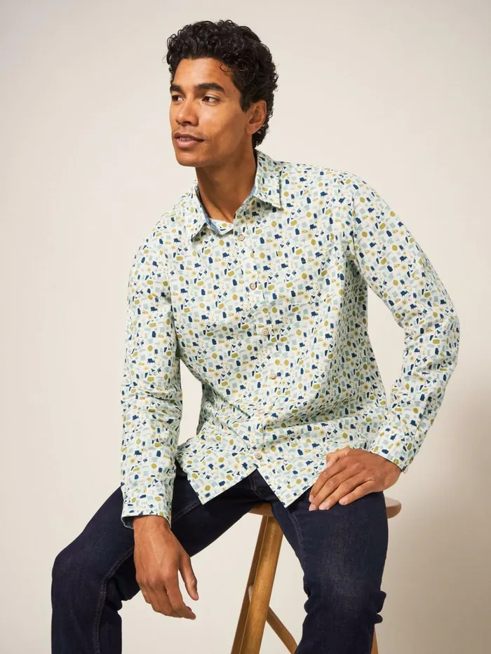 Men White Stuff Shirts Antique Printed Shirt Natural Multi