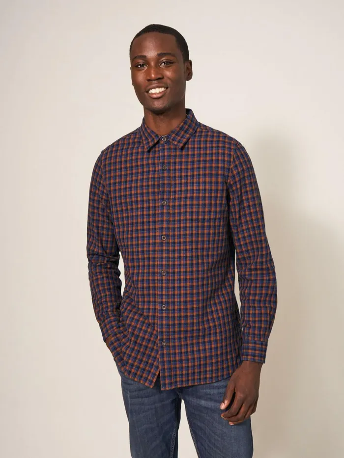 Men White Stuff Shirts Checked Twill Shirt Dark Navy